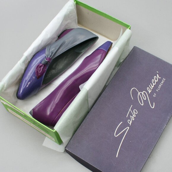 Vintage Sesto Meucci Ladies 5 Lelia Mauve Combo Purple Knot Wedge Shoes - Italy - Picture 2 of 13